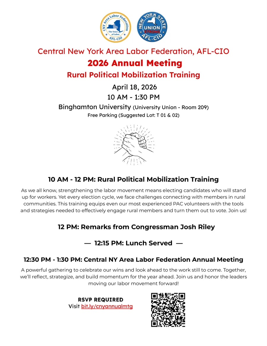 CNY Area Labor Federation Annual Meeting & Rural Political Mobilization Training
