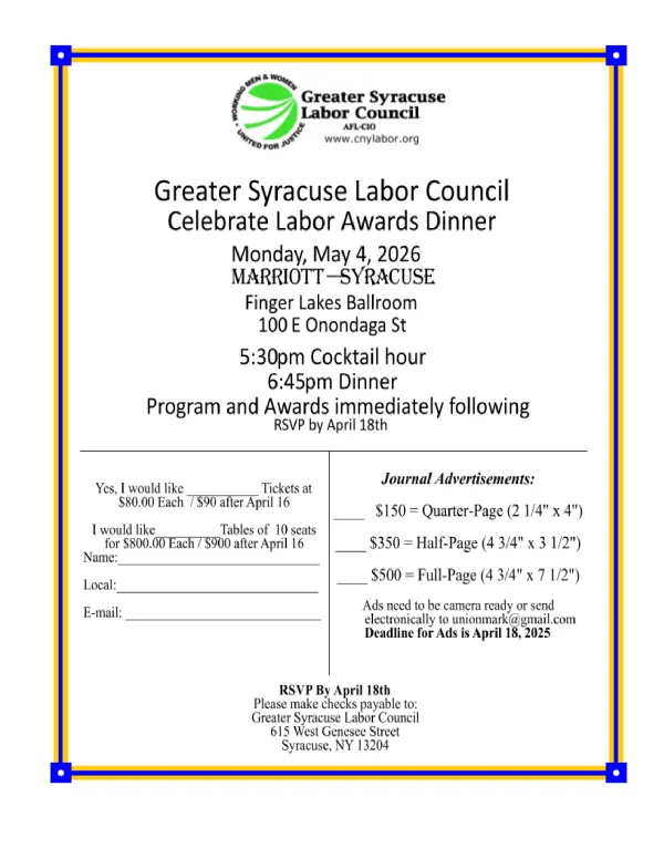 Greater Syracuse Labor Council: Annual Labor Awards Dinner
